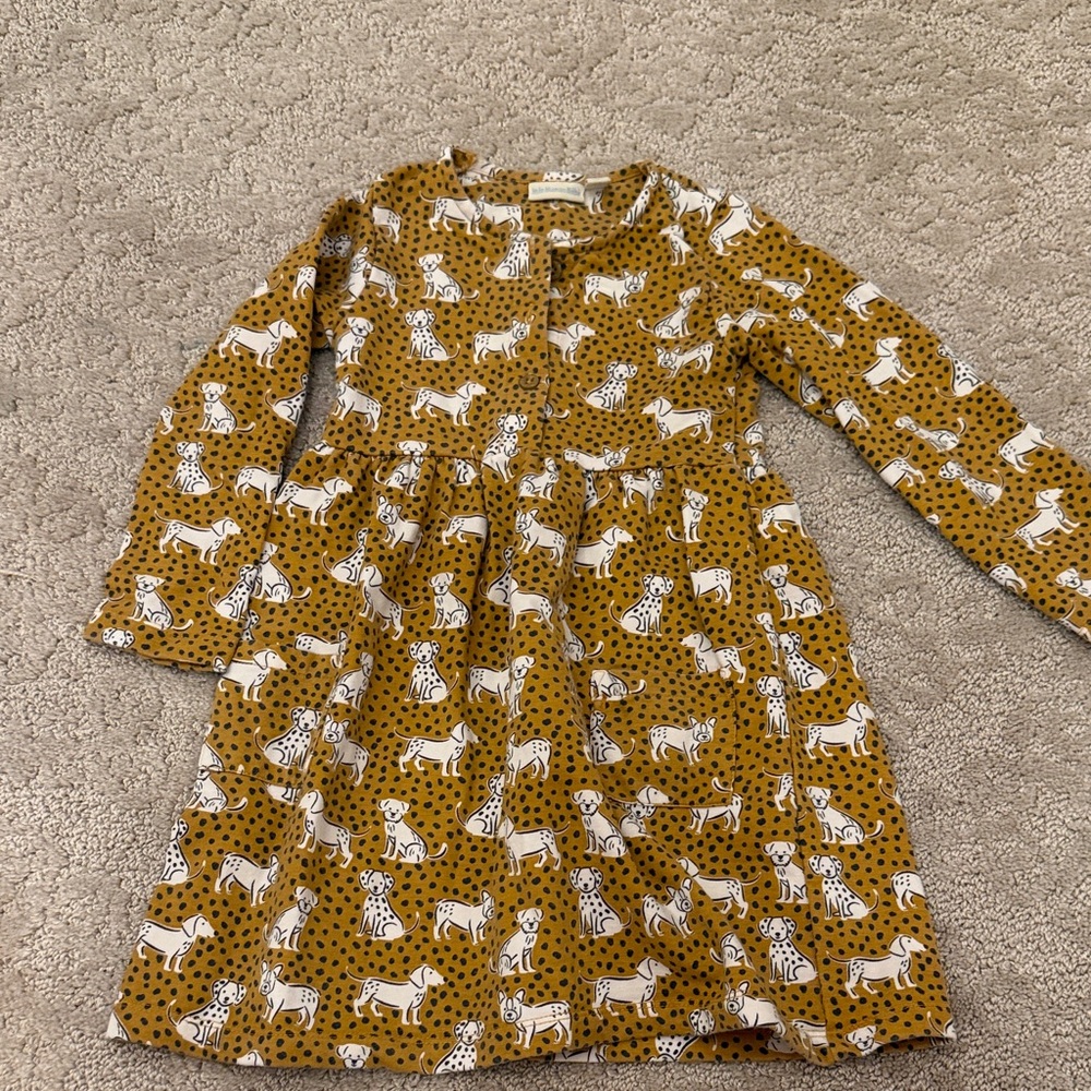 JoJo Maman Bebe Mustard Animal Print Kids Dress 4-5yrs